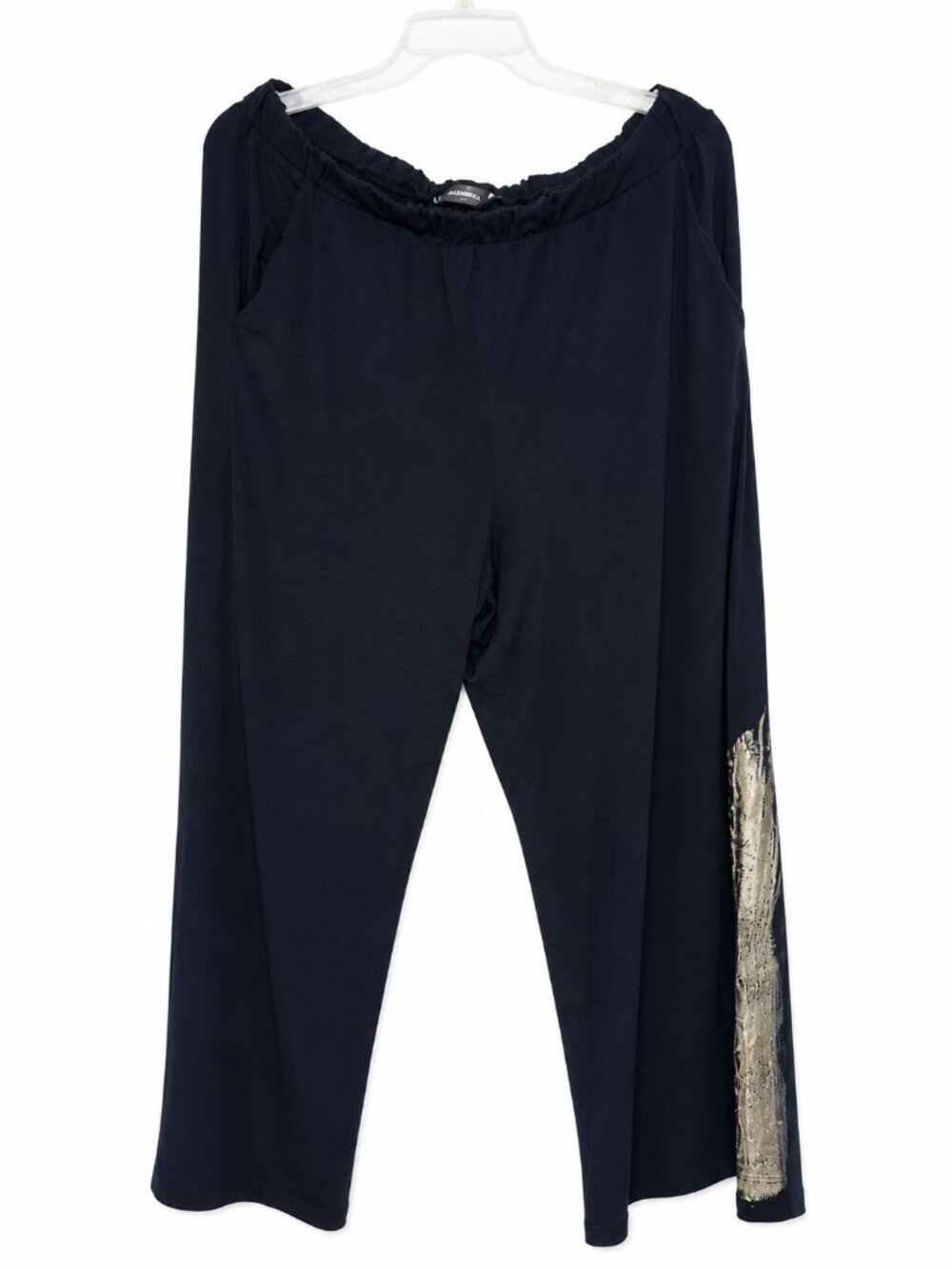 Alembika Size 6 Black Cropped Pants Metallic Art Print Lagenlook Wide Leg US 16